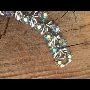 Silver Flower Bracelet Iridescent Stones